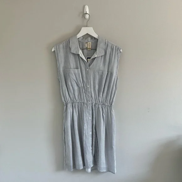 Japna Blue White Stripe Button Down Dress Size M NWT - Picture 1 of 4